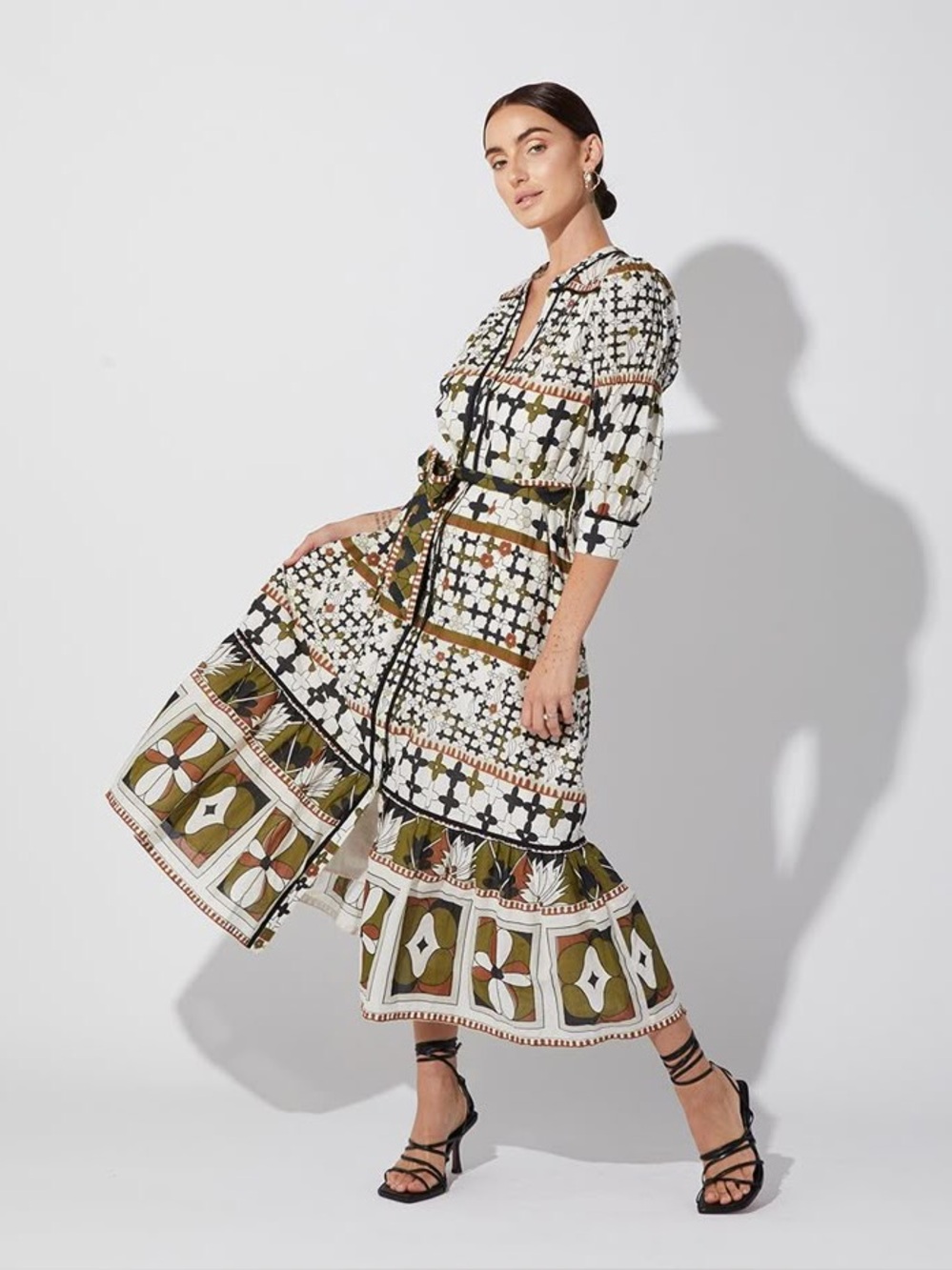 Cleobella Boho Midi Dress Size Large Art Deco Multicolour Anthropologie
